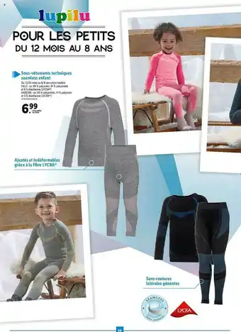 Lidl Sous-vêtements Techniques Seamless Enfant Lycra offre
