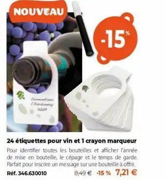 24 étiquettes Pour Vin Et 1 Crayon Marqueur