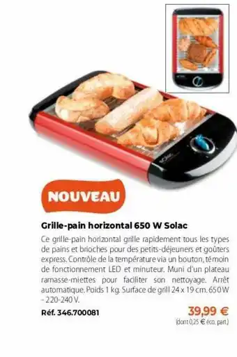 Mathon Grille-pain Horizontal 650 W Solac offre
