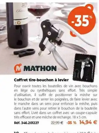 Mathon Coffret Tire-bouchon à Levier offre
