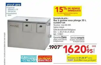 Bac à Graisse Sous Plonge 35 L élément'air