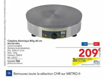 METRO Crêpière électrique Bilig 40 Cm Roller Grill offre