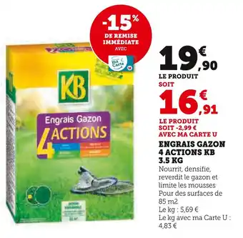 Hyper U Engrais gazon 4 actions kb 3.5 kg offre