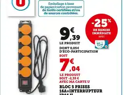 Hyper U U Bloc 5 prises 16A+Interrupteur IP44 offre