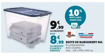 Hyper U SUNDIS Boite de rangement 60l offre