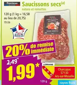 Norma Saucissons secs nature et noisettes offre