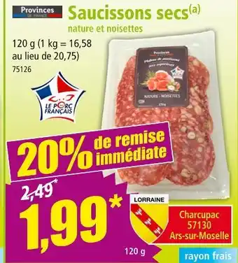 Norma Saucissons secs nature et noisettes offre