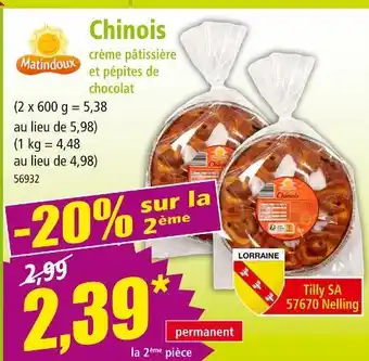 Norma MATINDOUX Chinois crème pâtissière et pépites de chocolat offre