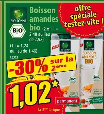 Norma BIO SONNE Boisson amandes bio offre