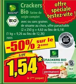 Norma BIOLINE Crackers Bio farine de seigle complet offre