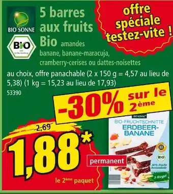 Norma BIO SONNE 5 barres aux fruits Bio offre