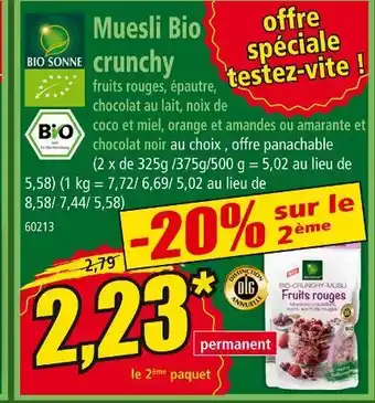 Norma BIO SONNE Muesli bio crunchy offre