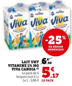 Super U CANDIA Lait uht vitaminé 1% mg viva candia offre