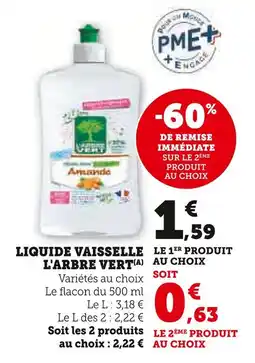 Super U L'ARBRE VERT Liquide vaisselle offre