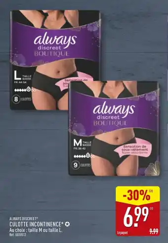 ALDI ALWAYS DISCREET Culotte Incontinence offre