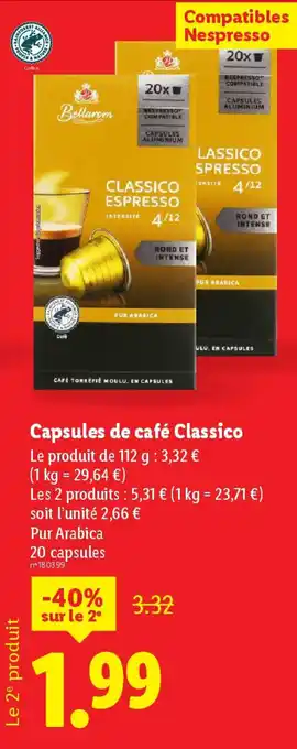 Lidl BELLAROM Capsules de café classico offre