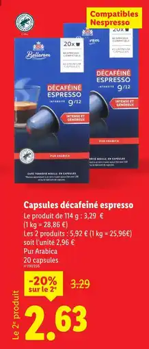 Lidl BELLAROM Capsules décaféiné espresso offre