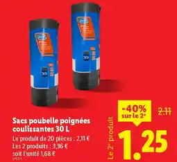 Lidl PURO Sacs poubelle poignées coulissantes offre