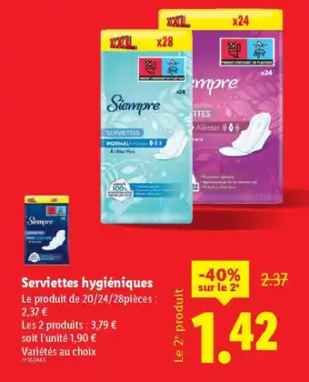 Lidl SIEMPRE Serviettes hygiéniques offre