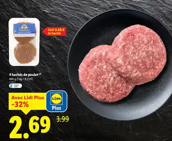 Lidl L'étal du Volallier 4 hachés de poulet offre