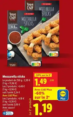 Lidl TOQUE DU CHEF Mozzarella sticks offre