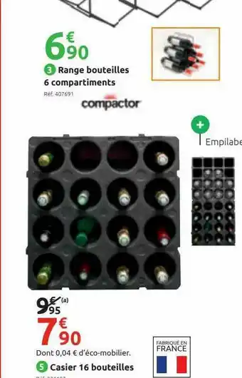 Range Bouteilles 6 Compartiments, Casier 16 Bouteilles Compactor