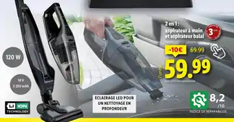 Lidl 2 en 1 : aspirateur à main et aspirateur balai offre