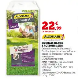 Super U ALGOFLASH Engrais gazon 3 actions 10kg offre