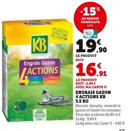 Super U KB Engrais Gazon 4 Actions offre