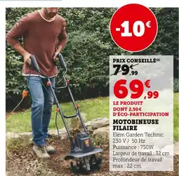 Super U Elem Garden Technic Motobineuse filaire offre