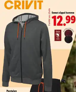 Lidl Crivit Sweat zippé homme offre