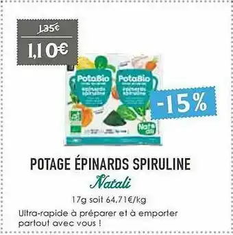 Naturalia Potage épinards Spiruline Natali offre