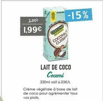 Naturalia Lait De Coco Cocomi offre