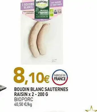 naturéO Boudin Blanc Sauternes Raisin Bioporc X2 - 200g offre