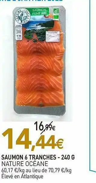 naturéO Saumon 6 Tranches - 240 G Nature Océane offre