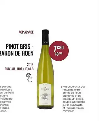 Nicolas Aop Alsace Pinot Gris - Baron De Hoen 2019 offre