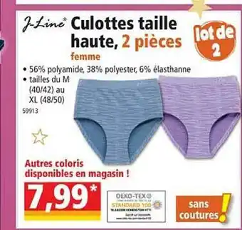 Norma Culottes Taille Haute, 2 Pièces Femme J-line offre