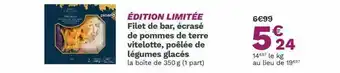 Filet De Bar, écrasé De Pommes De Terre Vitelotte, Poêlée De Légumes Glacés