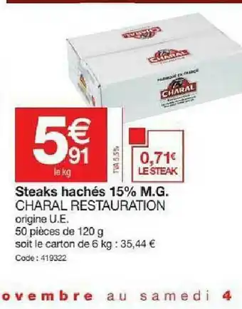 Promocash Steaks Hachés 15% M.g. Charal Restauration offre