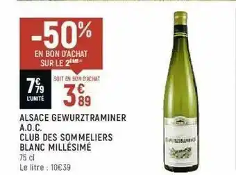 Spar Alsace Gewurztraminer A.o.c. Club Des Sommeliers Blanc Millésimé offre