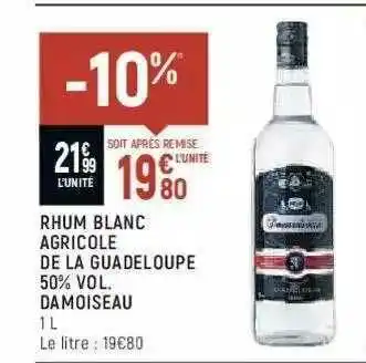 Spar Rhum Blanc Agricole De La Guadeloupe 50% Vol. Damoiseau offre