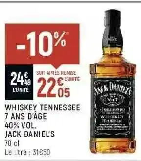 Spar Whiskey Tennessee 7 Ans D'âge 40% Vol. Jack Daniel's offre