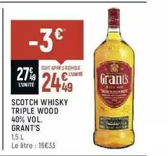 Spar Scotch Whisky Triple Wood 40% Vol. Grant's offre