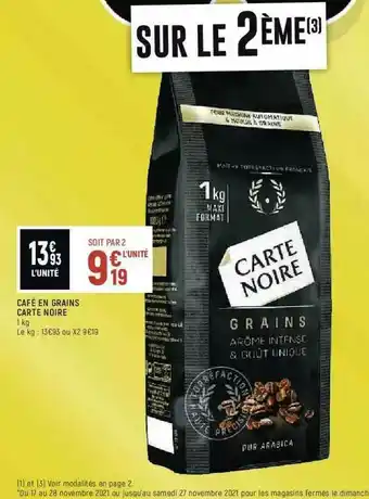Spar Café En Grains Carte Noire offre