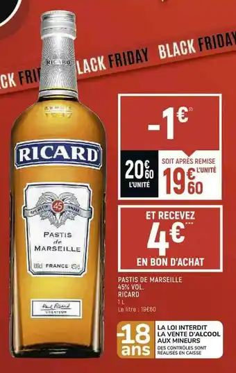 Spar Pastis De Marseille 45% Vol. Ricard offre