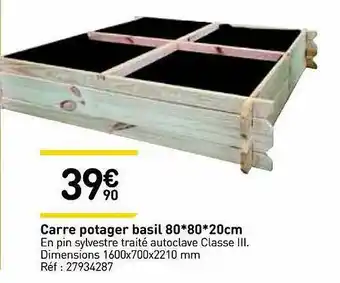 Carré Potager Basil 80*80*20 Cm