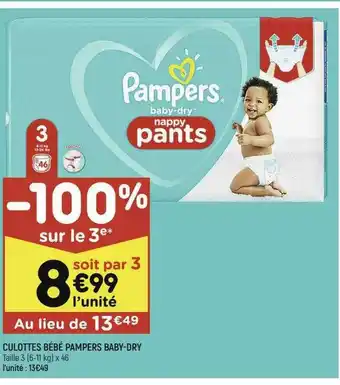 Leader Price Culottes Bébé Pampers Baby-dry offre