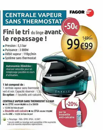 Centrale Vapeur Sans Thermostat Fagor