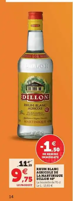 U Express Rhum Blanc Agricole De La Martinique Dillon 40° offre