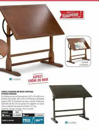 Le Géant des Beaux-Arts Table à Dessin En Bois Vintage Studio Design offre